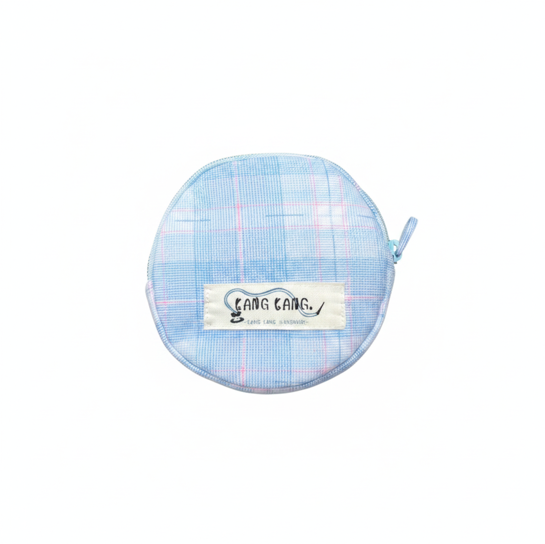 Pebble Pouch - Blue Pink Plaid close up
