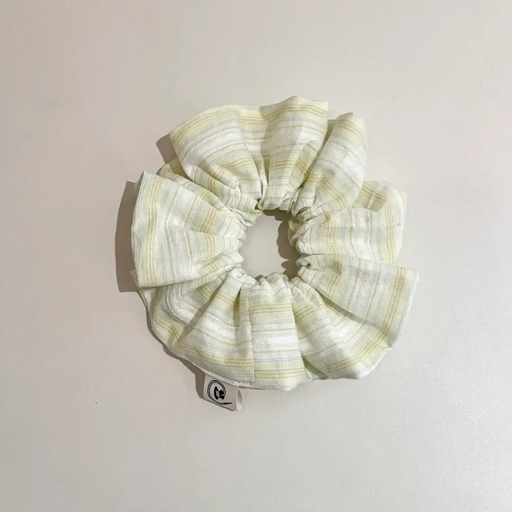Kang Kang Handmade cream yellow stripe fabric scrunchie, handmade hair tie