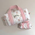 Kang Kang Handmade Together Bag in Bear Blush — quilted white fabric with pink bear and floral print, pink handles, set of large and small bag