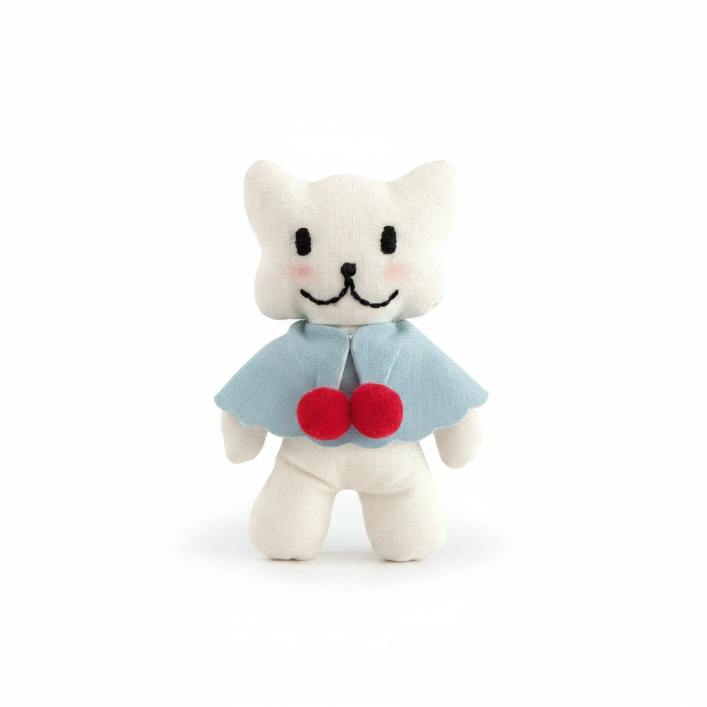 Bear with Light Blue Cape and Red Pom-poms