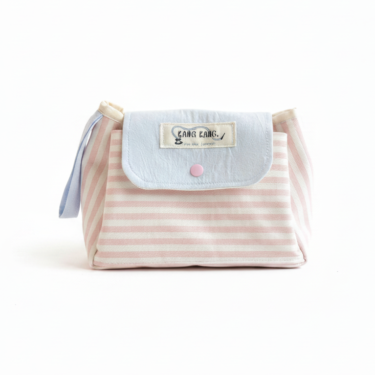Pink Stripe Flap Pouch Bag
