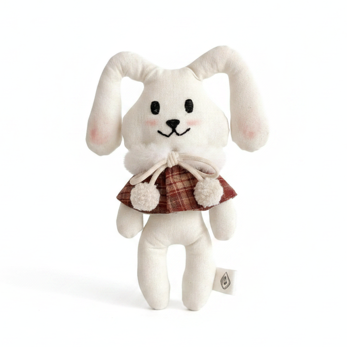 Rabbit with Floppy Ears and Burgundy Plaid Cape