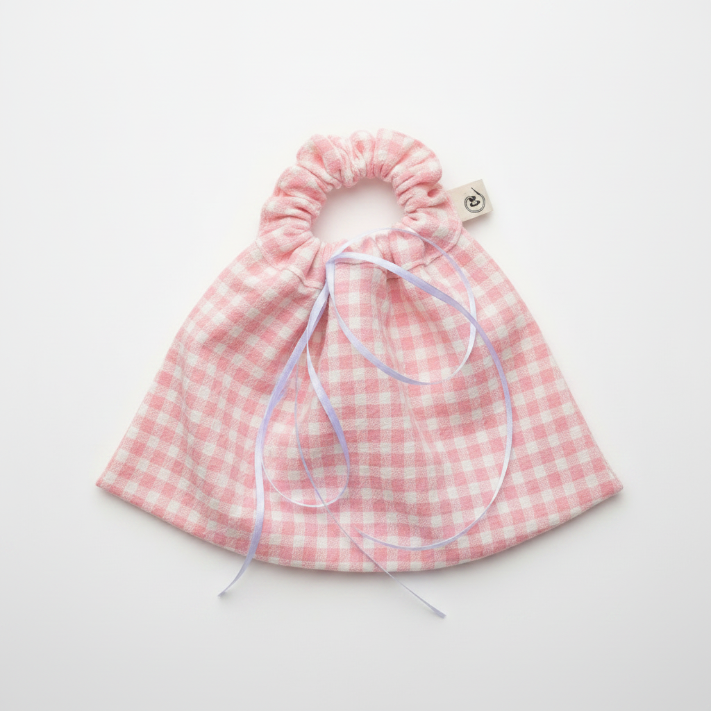 Pink Gingham Scrunchie Drawstring Bag