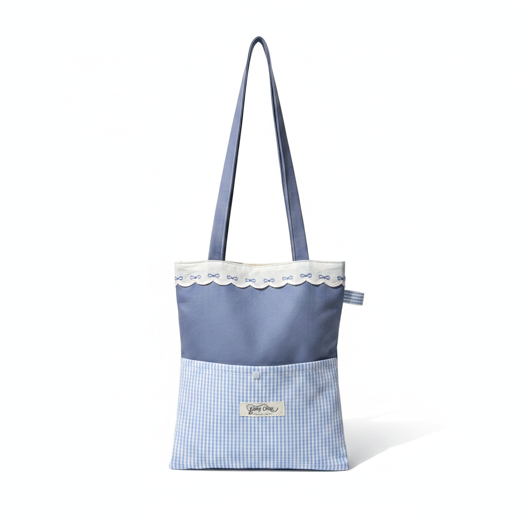 Lace Trim Tote Bag - standing view