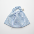 Light Blue Floral Scrunchie Drawstring Bag, front view on white background
