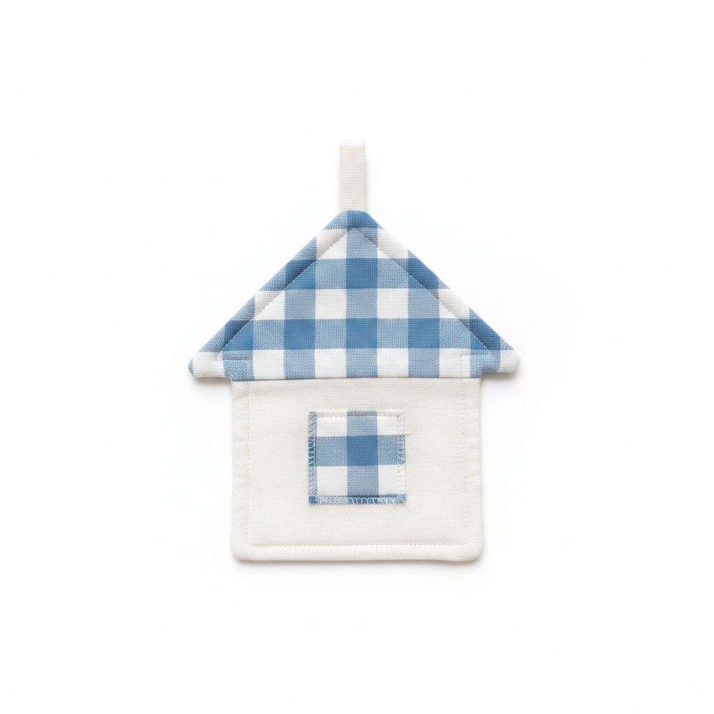 Blue Gingham Roof House Coaster